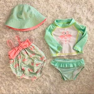 4 piece baby girl swimsuits, size 3-6 months